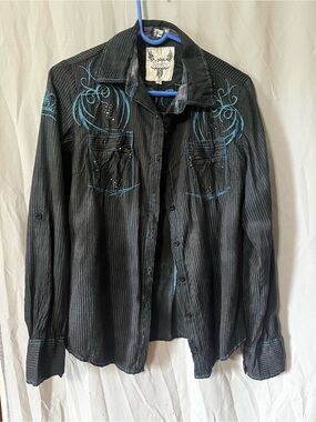 Roar Black Shirt with Teal Embroidery - western wear/show shirt